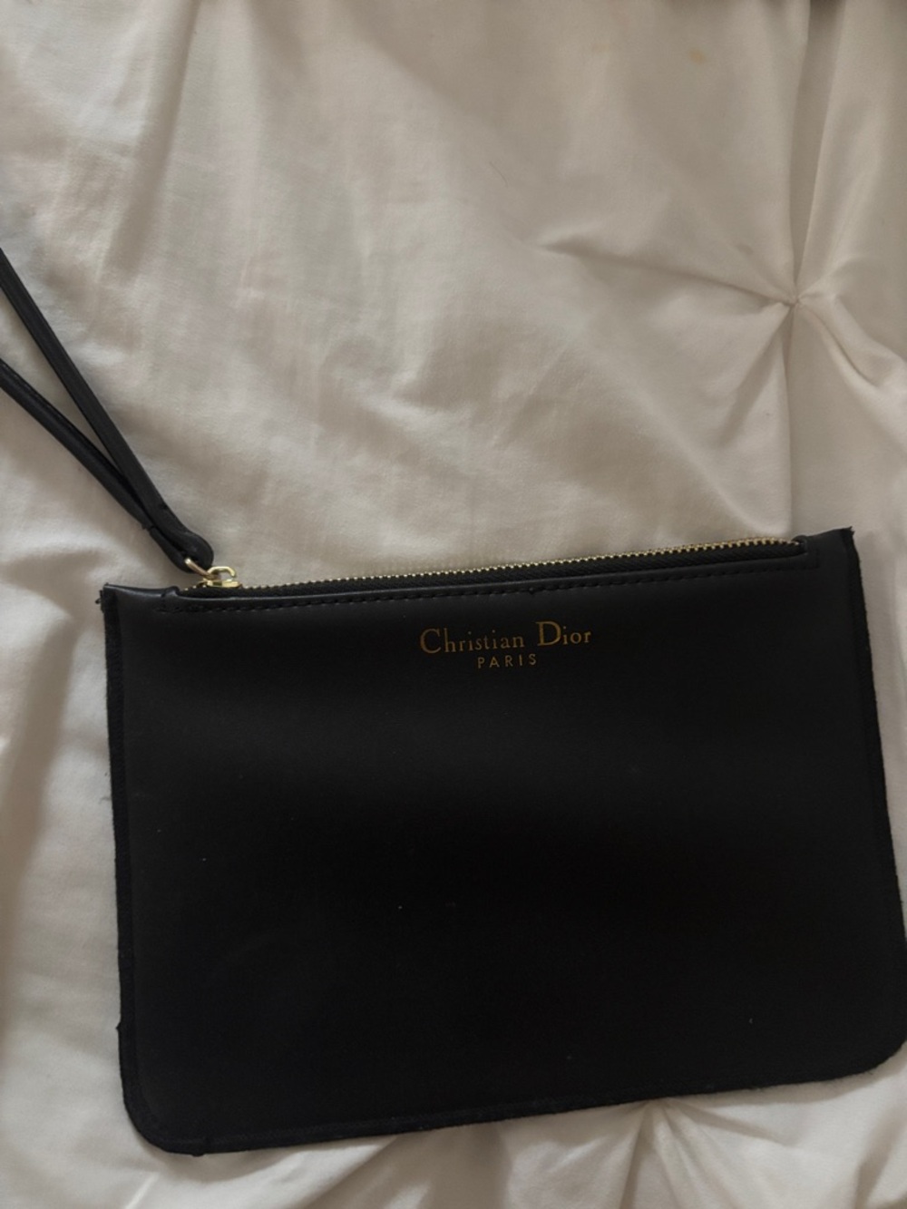 Dior Black Leather Wristlet with Gold Logo